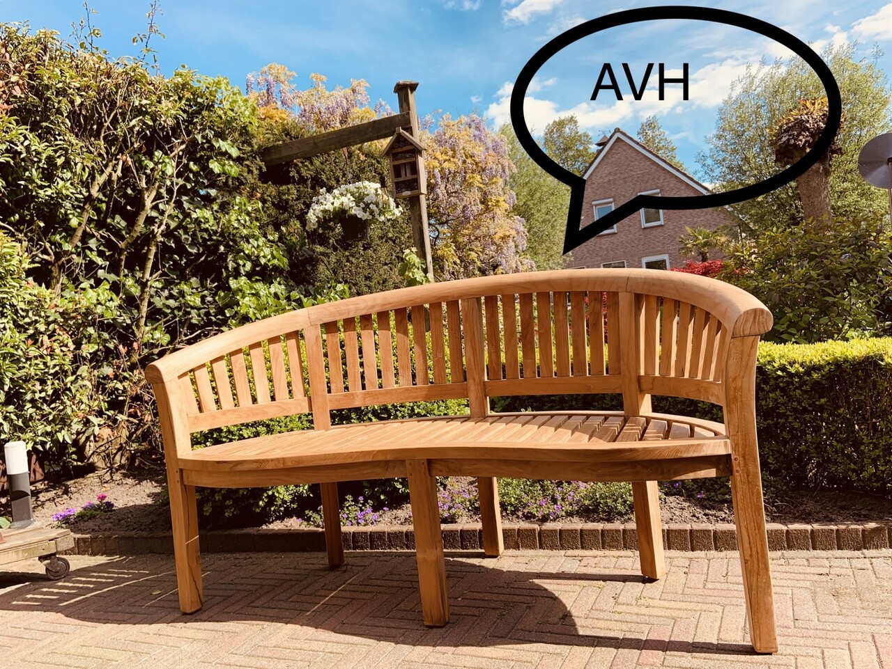 AVH-Collectie Bananen tuinbank 155 cm ronde rugleuning teak AVH-Collectie Bananen tuinbank 155 cm ronde rugleuning teak