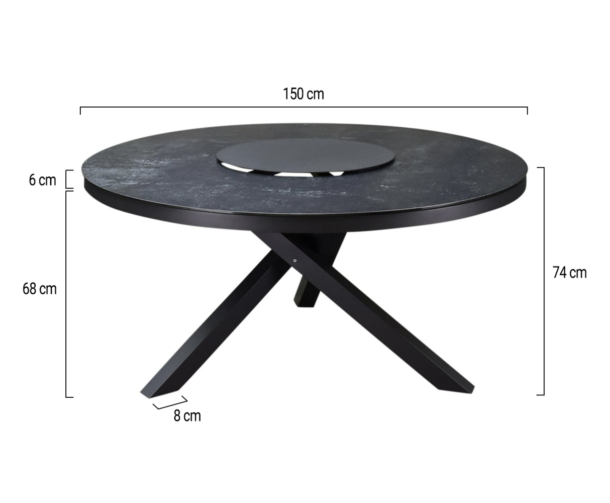 AVH-Collectie New Valley dining tuintafel 150xH74 cm rond antraciet