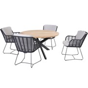 4 Seasons Outdoor Fabrice Prado dining tuinset teak 130xH75 cm rond 5 delig antraciet 4 Seasons Outdoor