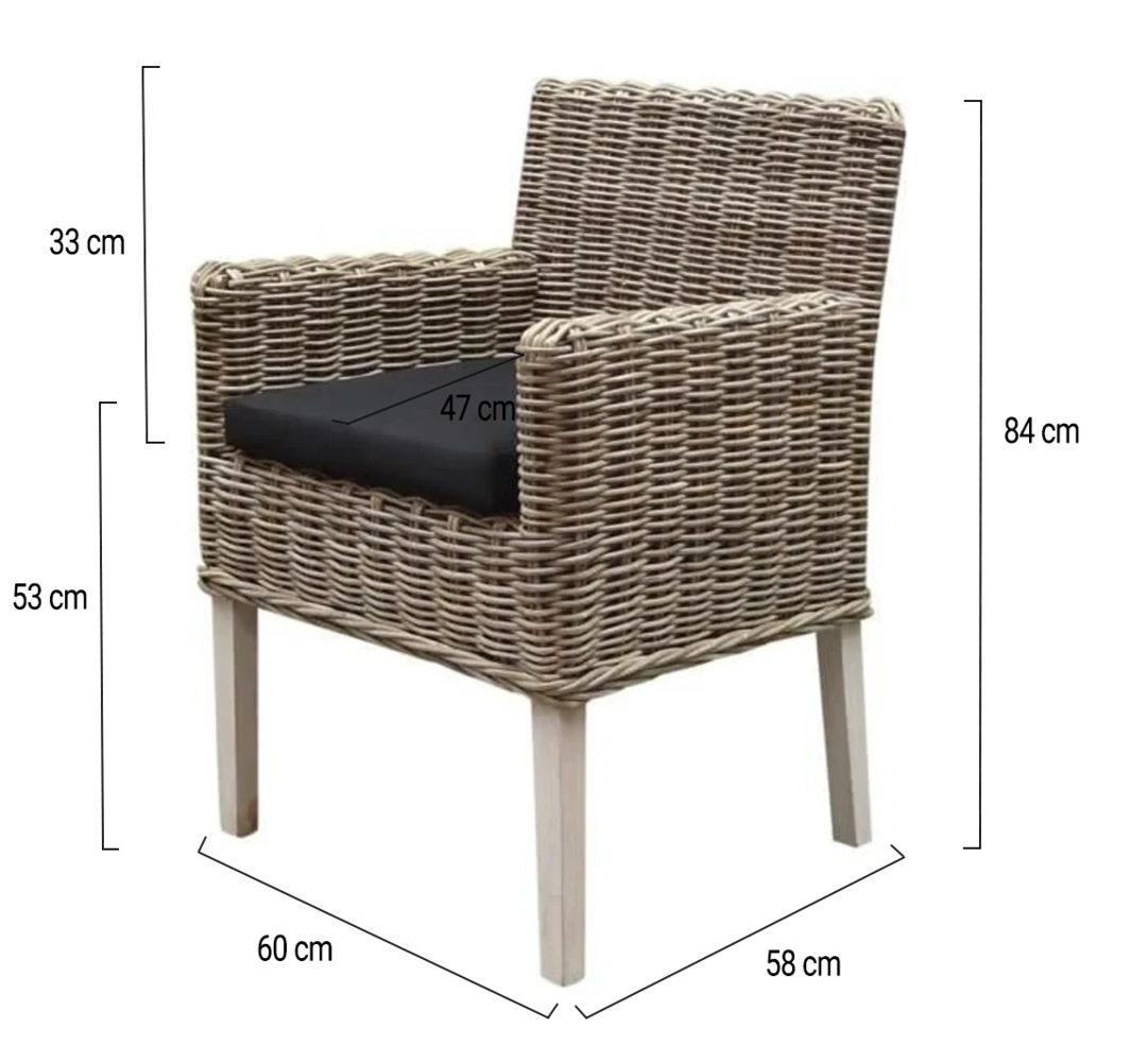 AVH-Collectie Reyhan dining tuinstoel naturel rotan - olefin black AVH-Collectie Reyhan dining tuinstoel naturel rotan - olefin black