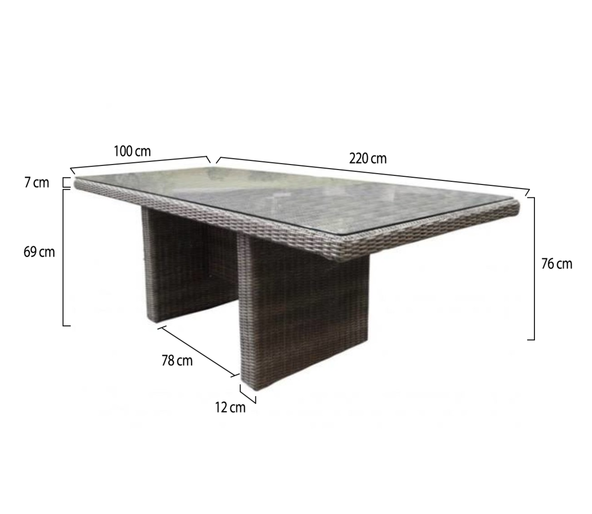 AVH-Collectie Menorca dining tuintafel 220x100xH75 cm grijs