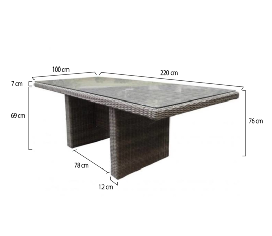 AVH-Collectie Menorca dining tuintafel 220x100xH75 cm grijs