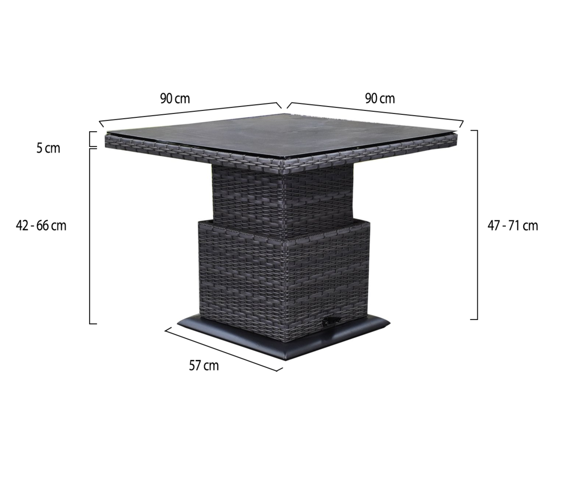 AVH-Collectie Miami lounge-diningtafel 90x90xH47-71 cm in hoogte verstelbaar antraciet AVH-Collectie Miami lounge-diningtafel 90x90xH47-71 cm in hoogte verstelbaar antraciet