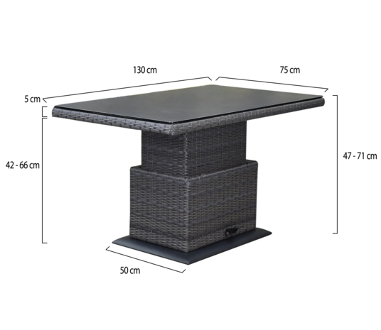 AVH-Collectie Miami lounge-diningtafel 130x75xH47-71 cm in hoogte verstelbaar antraciet AVH-Collectie Miami lounge-diningtafel 130x75xH47-71 cm in hoogte verstelbaar antraciet