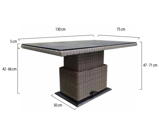 AVH-Collectie Miami lounge-diningtafel 130x75xH47-71 cm in hoogte verstelbaar grijs AVH-Collectie Miami lounge-diningtafel 130x75xH47-71 cm in hoogte verstelbaar grijs