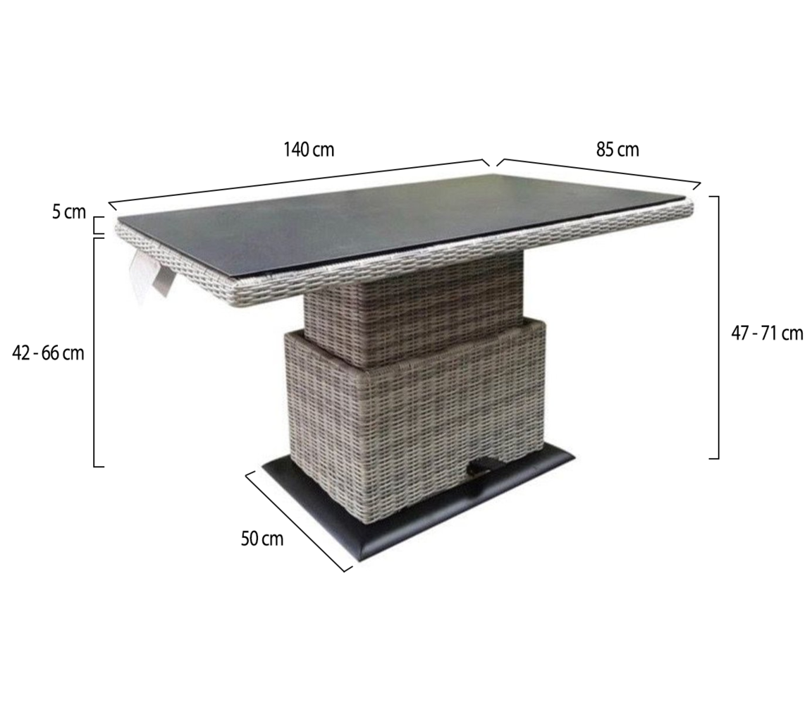 AVH-Collectie Miami lounge-diningtafel 140x85xH47-71 cm in hoogte verstelbaar wit grijs AVH-Collectie Miami lounge-diningtafel 140x85xH47-71 cm in hoogte verstelbaar wit grijs