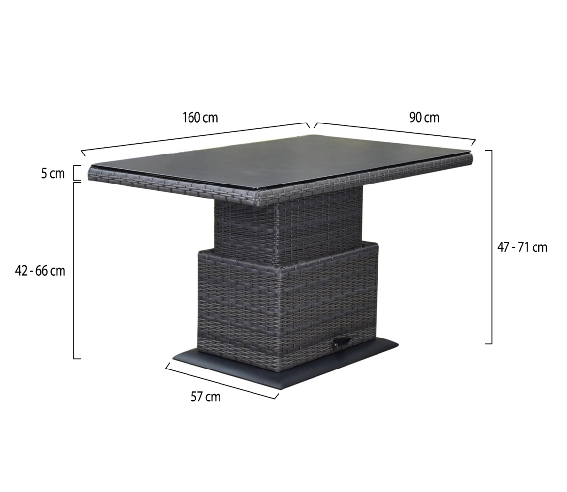 AVH-Collectie Miami lounge-diningtafel 160x90xH47-71 cm in hoogte verstelbaar antraciet AVH-Collectie Miami lounge-diningtafel 160x90xH47-71 cm in hoogte verstelbaar antraciet