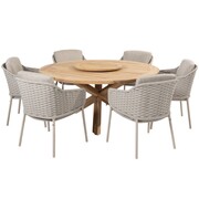 4 Seasons Outdoor Eros Prado dining tuinset 160 cm rond 7 delig latte teak 4 Seasons Outdoor