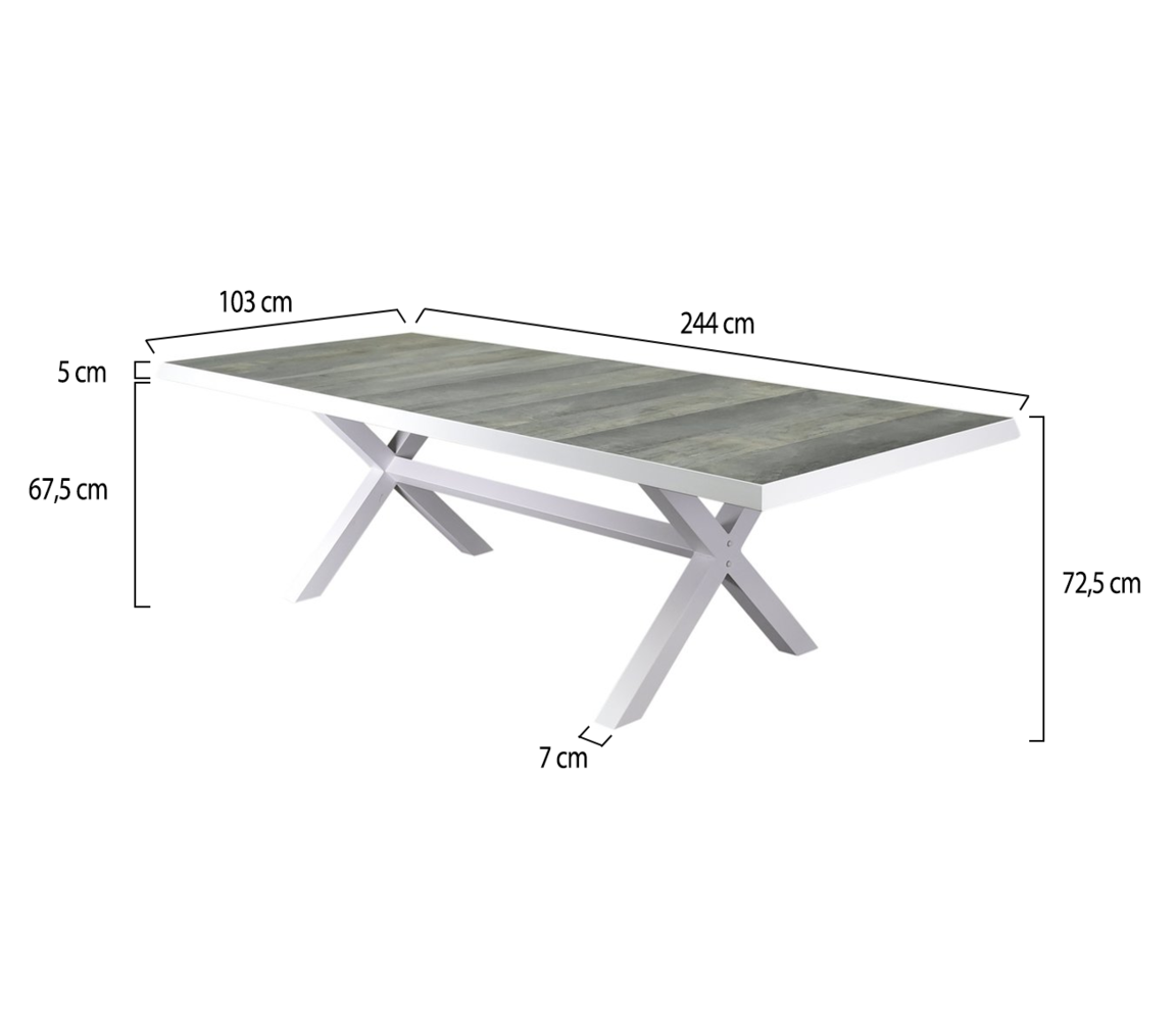 AVH-Collectie New Delhi dining tuintafel 244x103xH72,5 cm met kruispoot wit AVH-Collectie New Delhi dining tuintafel 244x103xH72,5 cm met kruispoot wit