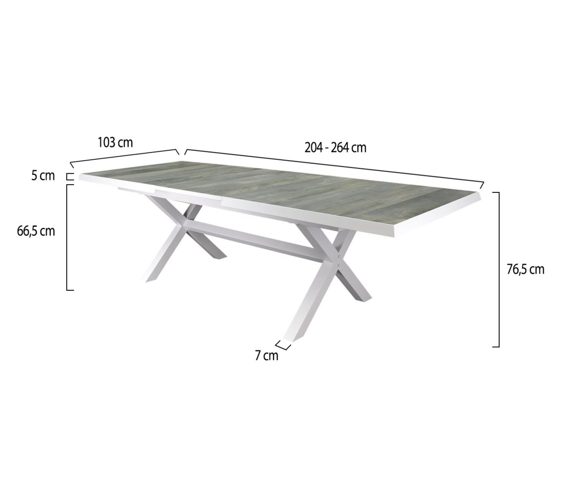AVH-Collectie New Delhi uitschuifbare dining tuintafel 204-264x103xH76,5 cm met kruispoot wit AVH-Collectie New Delhi uitschuifbare dining tuintafel 204-264x103xH76,5 cm met kruispoot wit
