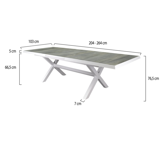 AVH-Collectie New Delhi uitschuifbare dining tuintafel 204-264x103xH76,5 cm met kruispoot wit AVH-Collectie New Delhi uitschuifbare dining tuintafel 204-264x103xH76,5 cm met kruispoot wit