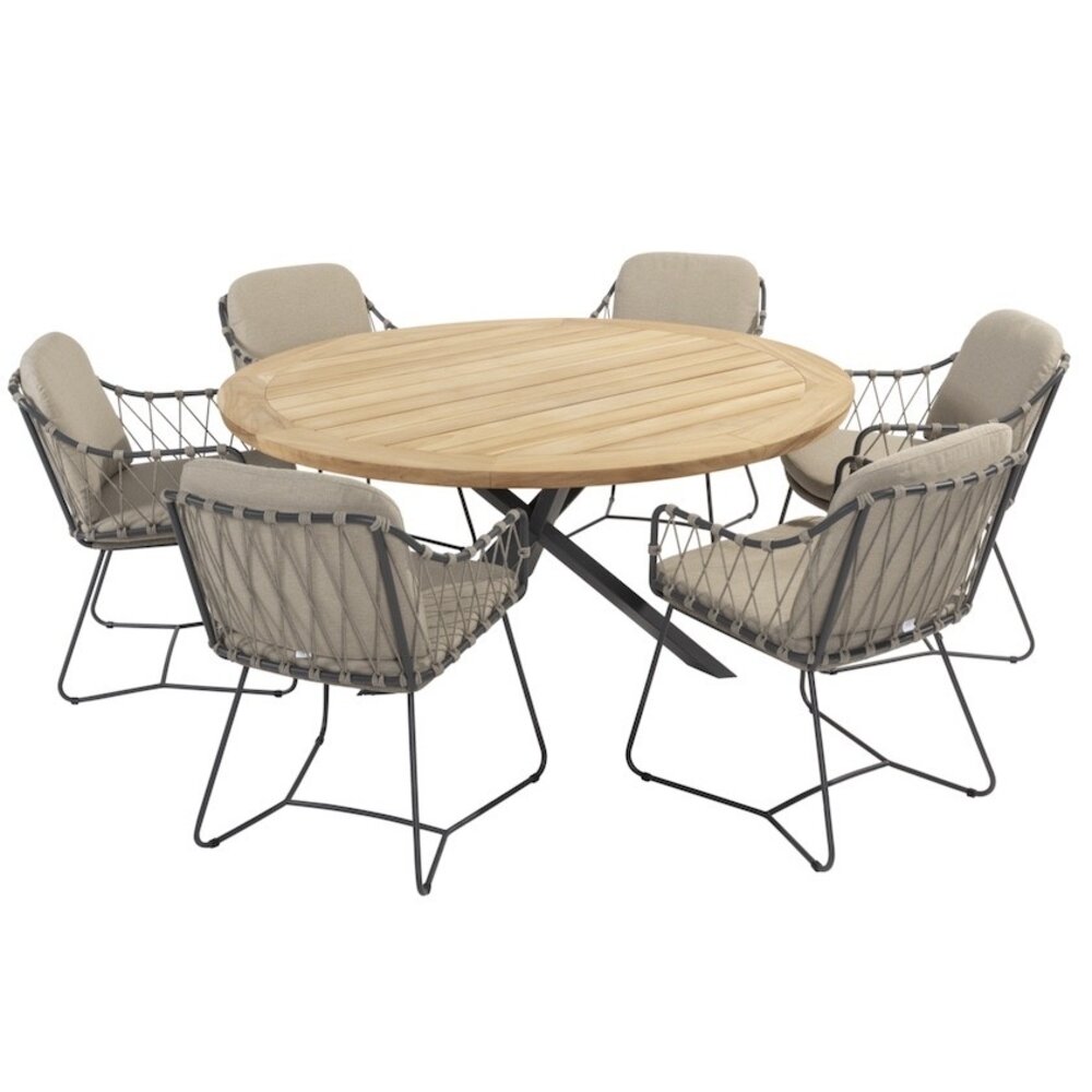 Taste 4SO Prego Prado dining tuinset 160 cm rond 7 delig taupe teak Taste 4SO