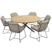 Taste 4SO Prego Prado dining tuinset 160 cm rond 7 delig taupe teak Taste 4SO