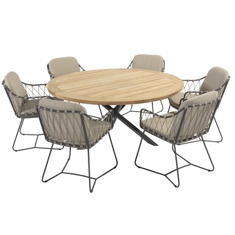 Taste 4SO Prego Prado dining tuinset 160 cm rond 7 delig taupe teak Taste 4SO