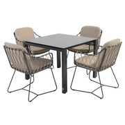 4 Seasons Outdoor Goa Prego dining tuinset 95x95xH75 cm 5 delig HPL slate antraciet taupe Taste 4SO