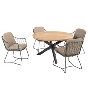 Taste 4SO Prego Prado dining tuinset 130 cm rond 5 delig taupe teak Taste 4SO