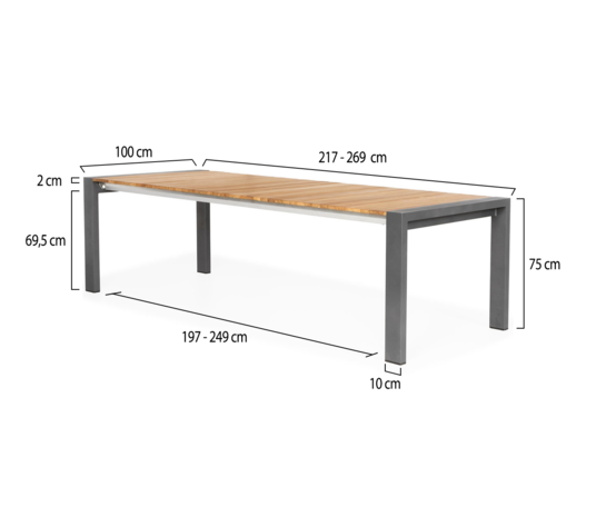 SUNS SUNS Rialto uitschuifbare dining tuintafel 217-269x100xH75 cm MRG/natural teak SUNS SUNS Rialto uitschuifbare dining tuintafel 217-269x100xH75 cm MRG/natural teak