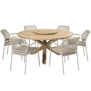 Taste 4SO Barista Prado dining tuinset 160 cm rond 7 delig latte teak 4 Seasons Outdoor