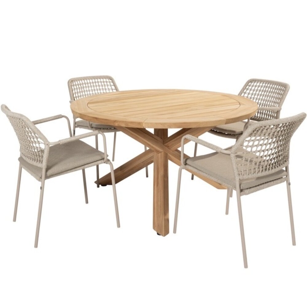 Taste 4SO Barista Prado dining tuinset 130 cm rond 5 delig latte teak 4 Seasons Outdoor Taste 4SO Barista Prado dining tuinset 130 cm rond 5 delig latte teak 4 Seasons Outdoor