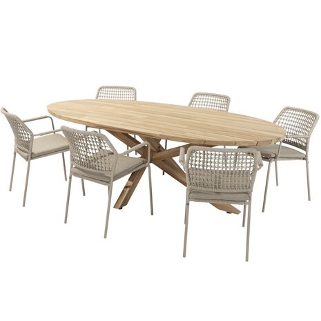 Taste 4SO Barista Prado ellips dining tuinset teak 240x115xH75 cm 7 delig teak latte Taste 4SO
