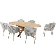 Taste 4SO Eva Prado ellips dining tuinset teak 240x115xH75 cm 7 delig teak latte Taste 4SO