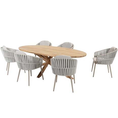 Taste 4SO Eva Prado ellips dining tuinset teak 240x115xH75 cm 7 delig teak latte Taste 4SO Taste 4SO Eva Prado ellips dining tuinset teak 240x115xH75 cm 7 delig teak latte Taste 4SO
