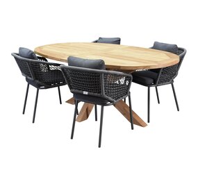 AVH-Collectie Ellips Eagle dining tuinset 200x110xH76 cm 5 delig teak AVH-Collectie Ellips Eagle dining tuinset 200x110xH76 cm 5 delig teak