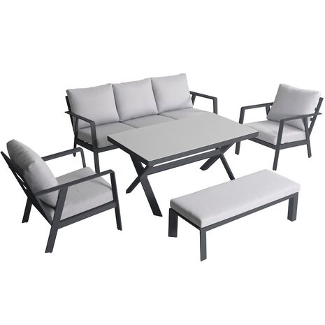 AVH-Collectie Jamaica stoel bank dining loungeset 5 delig aluminium antraciet