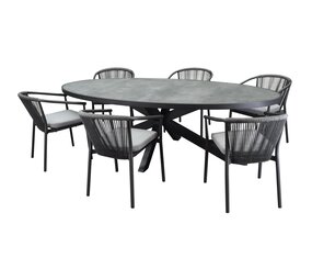AVH-Collectie Ohio Apollo dining tuinset 241x116xH74 cm 7 delig antraciet keramiek