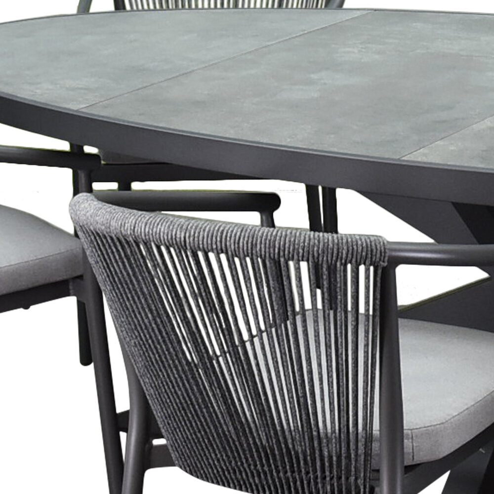 AVH-Collectie Ohio Apollo dining tuinset 241x116xH74 cm 7 delig antraciet keramiek