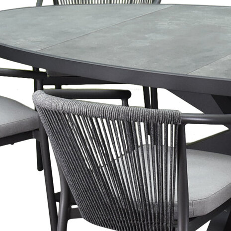 AVH-Collectie Ohio Apollo dining tuinset 241x116xH74 cm 7 delig antraciet keramiek