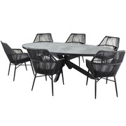AVH-Collectie Ohio Chianti dining tuinset 241x116xH74 cm 7 delig antraciet keramiek