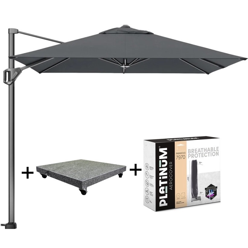 Platinum Voyager T1 zweefparasol 250x250 cm antraciet met parasolvoet 75kg en hoes
