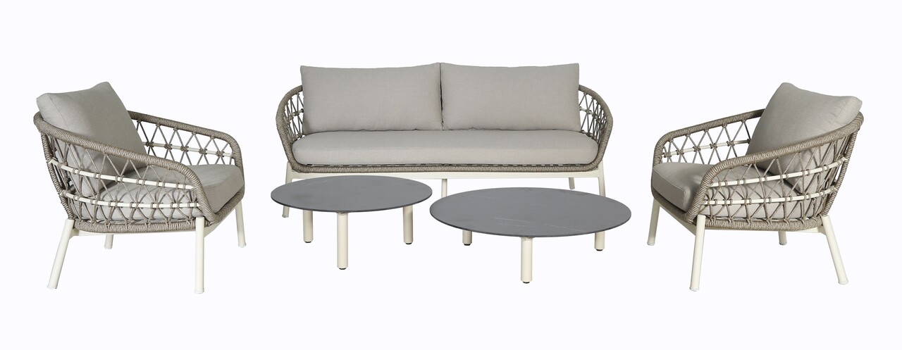 AVH-Collectie Montreal stoel bank loungeset 5 delig taupe rope AVH-Collectie Montreal stoel bank loungeset 5 delig taupe rope