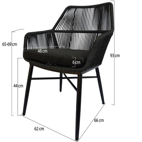 AVH-Collectie Set van 4 Chianti dining tuinstoel zwart rope AVH-Collectie Set van 4 Chianti dining tuinstoel zwart rope