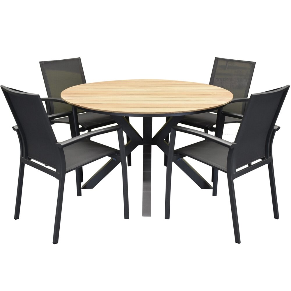 AVH-Collectie Quincy malaga dining tuinset 120xH75 cm rond 5 delig teak AVH-Collectie Quincy malaga dining tuinset 120xH75 cm rond 5 delig teak