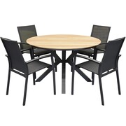 AVH-Collectie Quincy malaga dining tuinset 120xH75 cm rond 5 delig teak