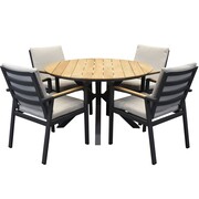 AVH-Collectie Quincy Lola dining tuinset 120xH75 cm rond 5 delig teak antraciet