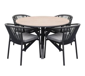 AVH-Collectie Quincy Apollo dining tuinset 120xH75 cm rond 5 delig polywood
