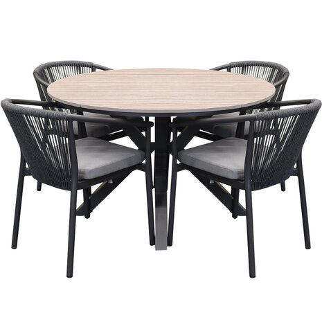 AVH-Collectie Quincy Apollo dining tuinset 120xH75 cm rond 5 delig polywood