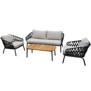 AVH-Collectie Elegant stoel bank loungeset 4 delig antraciet rope