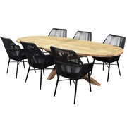 AVH-Collectie Chianti Ellips dining tuinset 280x130xH75 cm 7 delig teak rope