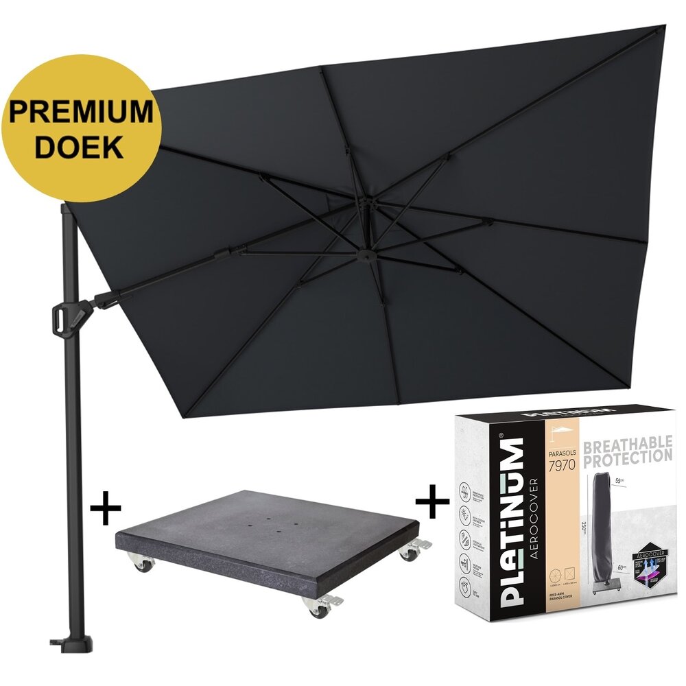 Platinum Challenger T2 Premium 300x300 cm Faded Black met zwarte parasolvoet 90kg en hoes Platinum Challenger T2 Premium 300x300 cm Faded Black met zwarte parasolvoet 90kg en hoes