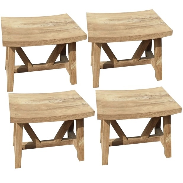 AVH-Collectie Set van 4 Stool voetenbank teak