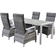 AVH-Collectie Tunis New Delhi dining tuinset 220x100x74,5 cm 5 delig verstelbaar wit