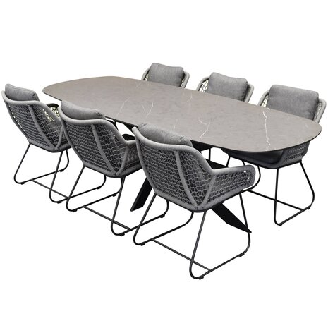 AVH-Collectie San Francisco Savona dining tuinset 240x100xH76 cm 7 delig keramiek AVH-Collectie San Francisco Savona dining tuinset 240x100xH76 cm 7 delig keramiek