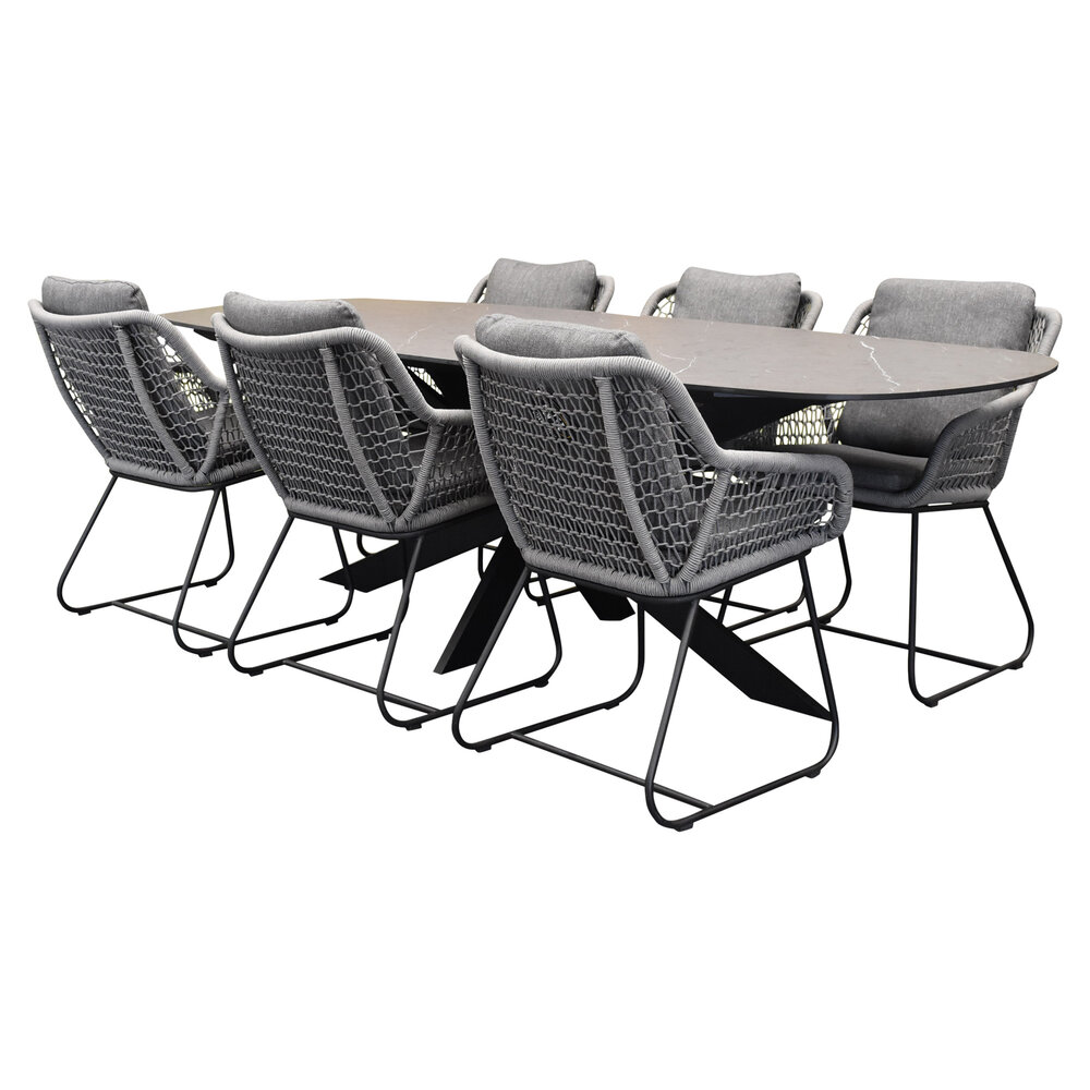 AVH-Collectie San Francisco Savona dining tuinset 240x100xH76 cm 7 delig keramiek AVH-Collectie San Francisco Savona dining tuinset 240x100xH76 cm 7 delig keramiek