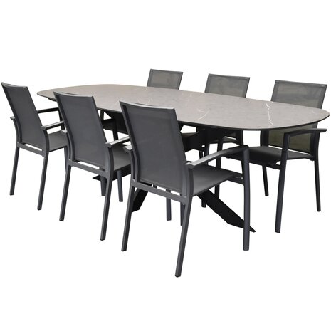 AVH-Collectie San Francisco Malaga dining tuinset 240x100xH76 cm 7 delig keramiek AVH-Collectie San Francisco Malaga dining tuinset 240x100xH76 cm 7 delig keramiek