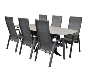 AVH-Collectie San Francisco Nancy dining tuinset 240x100xH76 cm 7 delig verstelbaar keramiek AVH-Collectie San Francisco Nancy dining tuinset 240x100xH76 cm 7 delig verstelbaar keramiek