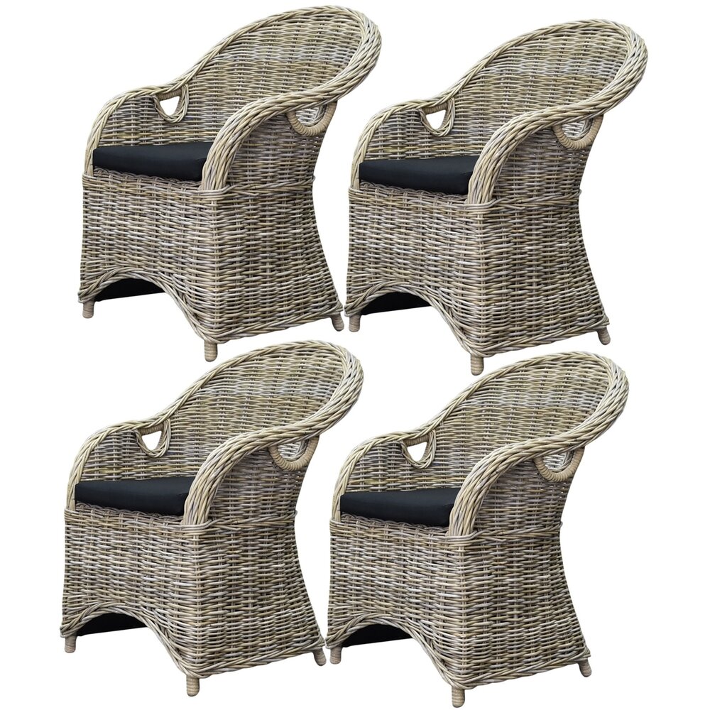 AVH-Collectie 4 stuks Macau dining tuinstoel met handgat naturel rotan AVH-Collectie 4 stuks Macau dining tuinstoel met handgat naturel rotan